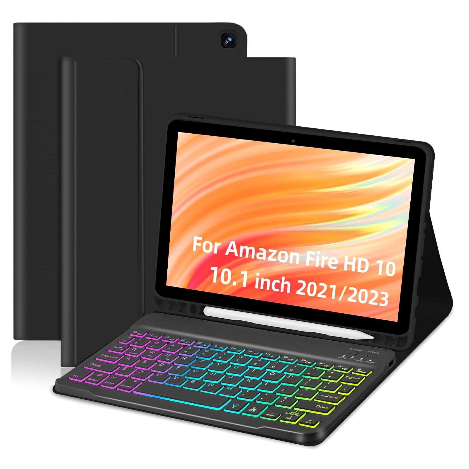 

RGB-HD10.1(21/23) For Amazon Fire HD 10 Plus (2023) (2021)/Fire HD 10 (2023) (2021) Bluetooth-Compatible Keyboard with Tri Color Backlit A