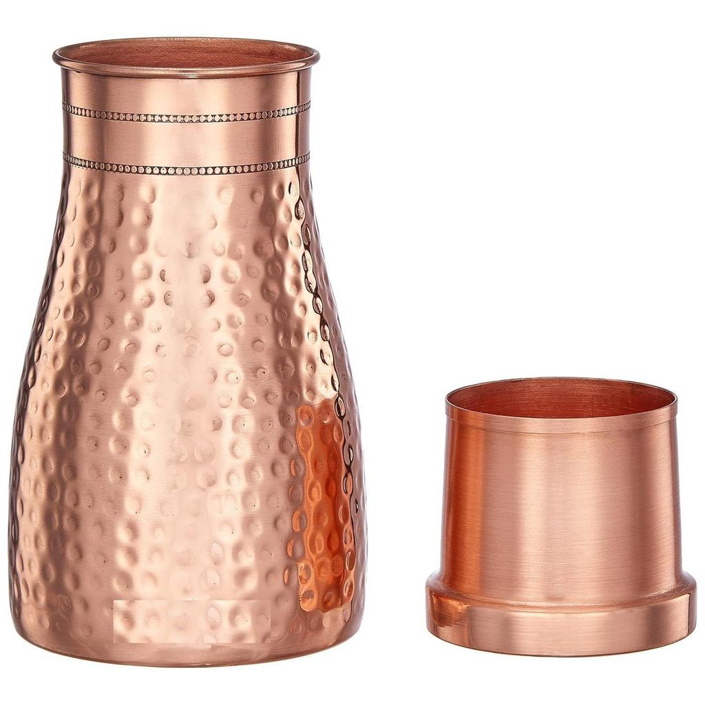 Copper Water Bottle | Bedside Bottle with Glass | Hammered Finish (1 Litre Capacity)