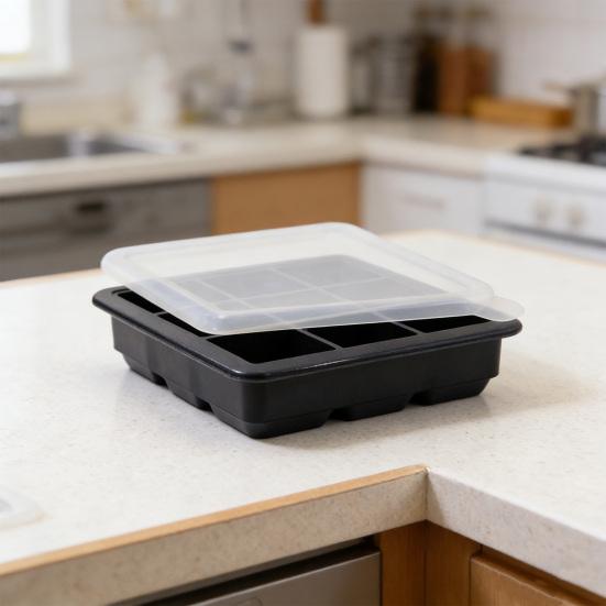 Large Silicone Ice Cube Mold with Lid 9-Cavity Sphere Mold for Whiskey Cocktails Easy-Release Leak-Proof Ice Tray for Freezer And Drinks