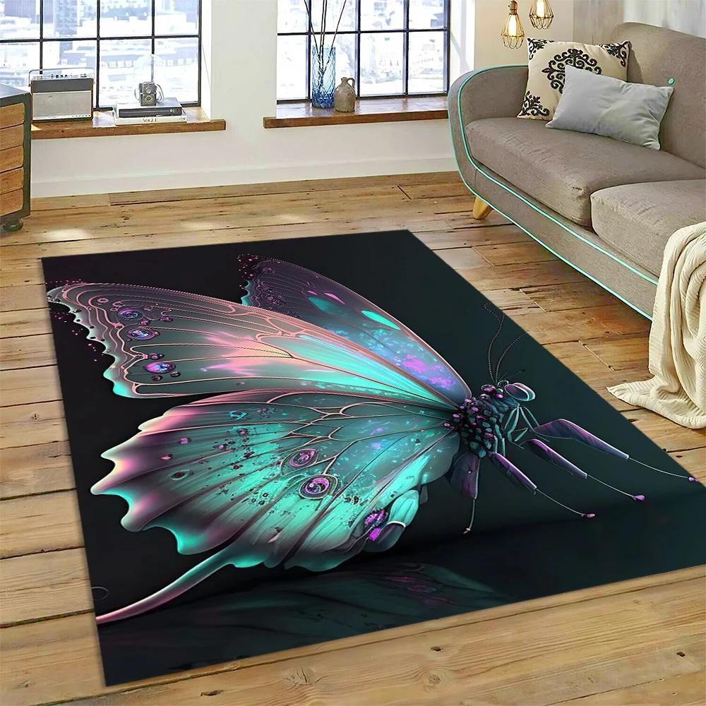 HD Fantasy Butterfly Flower Cartoon Carpet Rug for Home Living Room Bedroom Sofa Doormat Decor,Kids Area Rug Non-slip Floor Mat