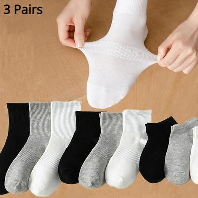 3 paia di calzini corti medi lunghi quattro stagioni da donna, comodi calzini casual traspiranti nero e bianco grigio 3 colori