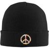 Black Knitted Beanie With Floral Peace Sign Patch Winter Warm Hat For Unisex Women Hippie Style Skull Cap
