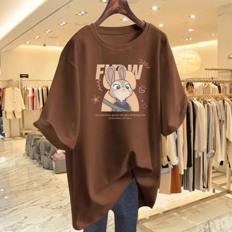 

Large size women s cartoon printed t-shirt short-sleeved women s summer new loose casual top age-reducing bottoming shirt XXXL