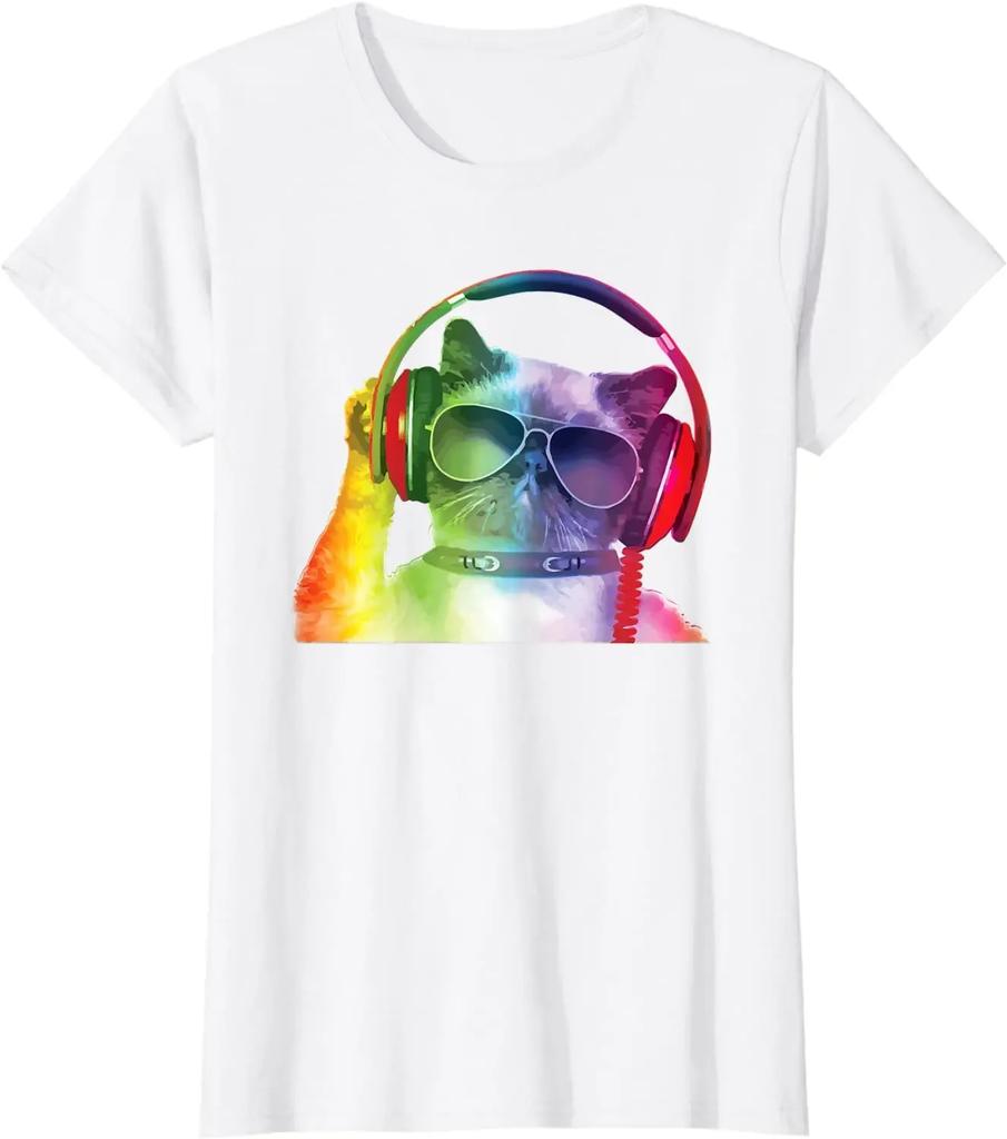 Cool Kitty DJ Music Electro Parties Graphic Men Women TShirt T-Shirt Cotton Men Clothing Daily Four Seasons Shirts for Men Shirt