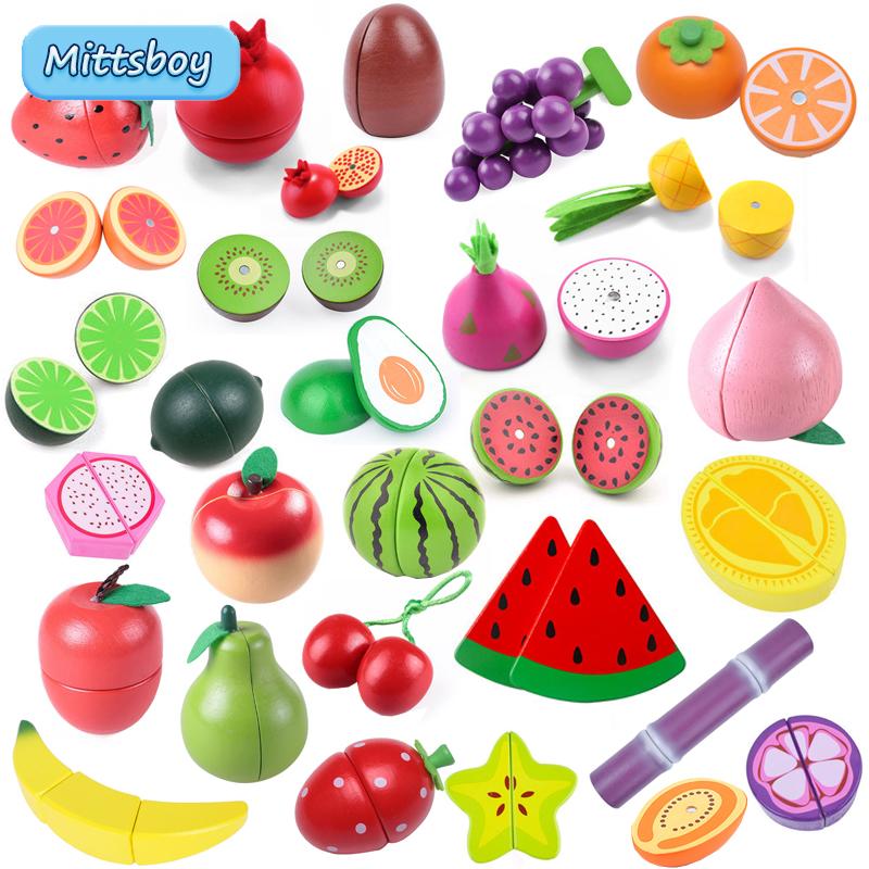 Interesting Toys Champagne Simulation Magnetic Montessori Fruit Play House Strawberry Watermelon Banana Durian Seasoning Baking Toy Wooden Educational Toys