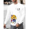 Men's Loose Fit Comfortable Casual Bear Cartoon Pattern Printed Round Neck Long Sleeved T-shirt Top