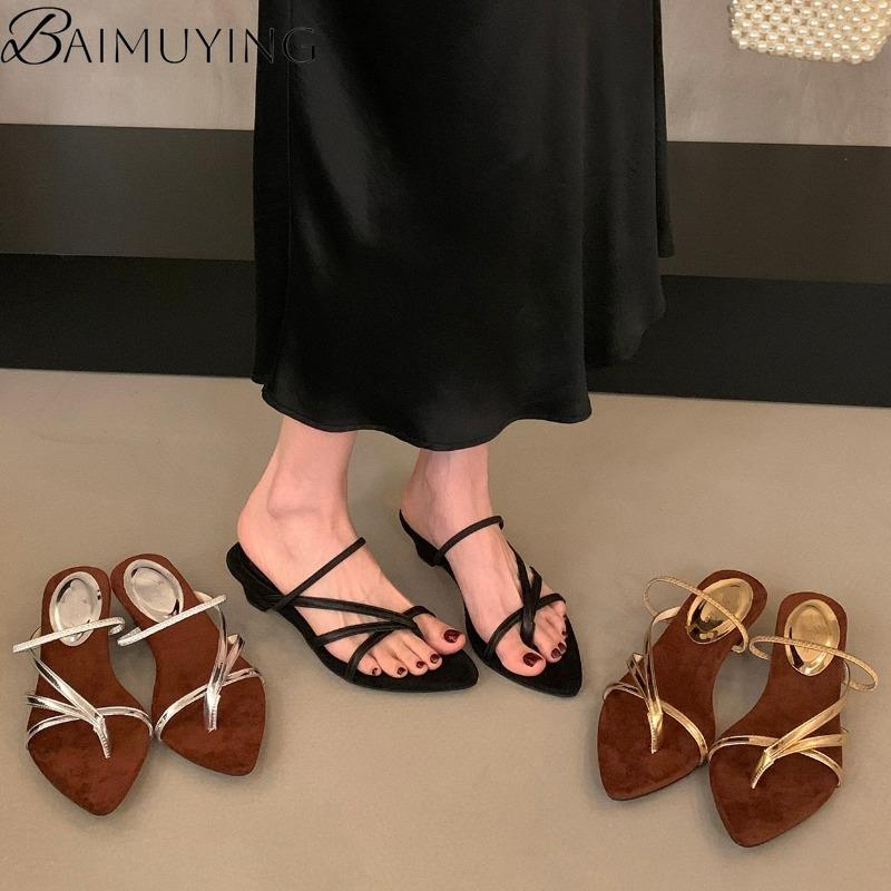 Fashion Pointed Toe Flip Flops Women Slippers Heeled Sandals Casual Clip Toe Shoes Woman 2025 Fashion New Dress Sexy Pumps Summer Slides