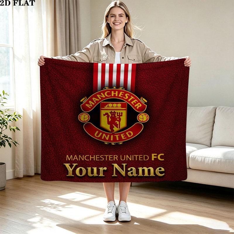 1PC Manchester United F Custom Name Patterned Flannel Blanket Suitable For All Seasons for Home Decor Warmth and Comfort Gifts Holiday Present