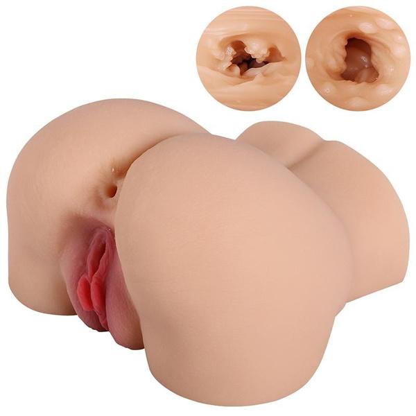 Vagina and Anal Double Holes Sex Doll, Manual Masturbator Cup, Male Masturbators with Realistic Buttocks, Adult Sex Toys