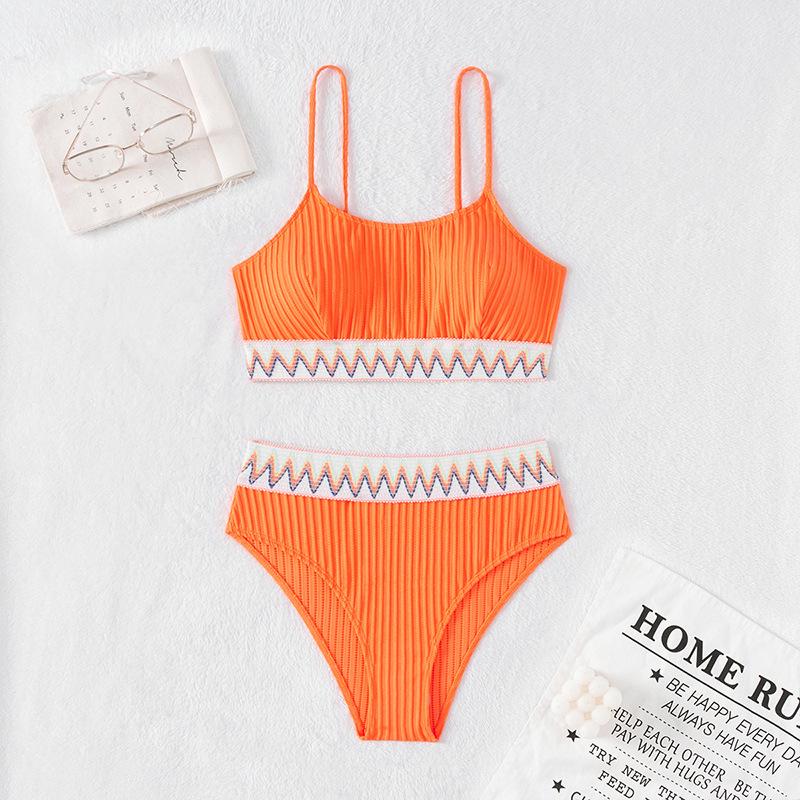 

2024 European & American Women s High Waist Halter Bikini Set - Two-Piece Summer Beach Swimwear Small оранжевый