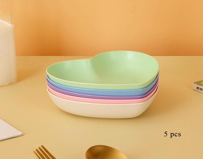 Wheat Straw Heart Shape Spitting Bones Dish 5 Pcs Japanese Style 5.5 Inch Solid Color Plastic Plate Simple Anti-fall Snack Plate