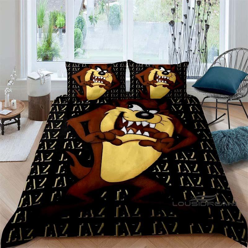 Cartoon T-Tasmanian Devil bedding set, printed single duvet cover and pillowcase three-piece set, children's and adult sizes.002