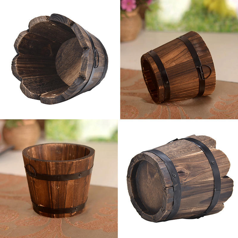 Wood Wooden Round Barrel Planter Flower Pots Home Office Garden Wedding DéCor