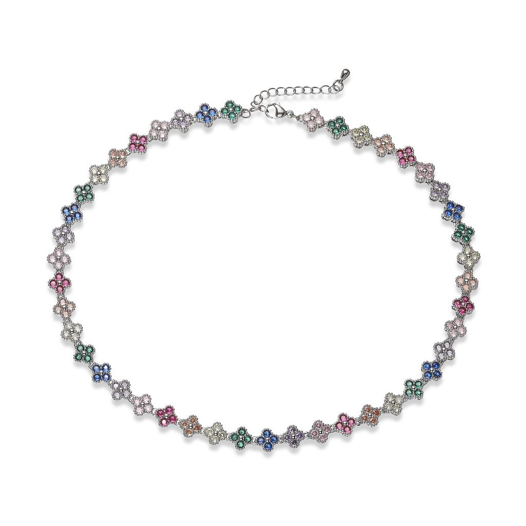 Colorful CZ Stone Copper Bracelet And Necklace Set With Lobster Clasp Adjustable Minimalist Romantic Jewelry