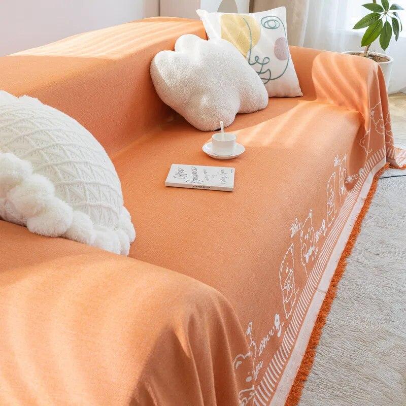 New Soild Color Sofa Covers Towel Soft Cute Cartoon Cover for Living Room Bay Window Pad L-shaped Sofa Decor