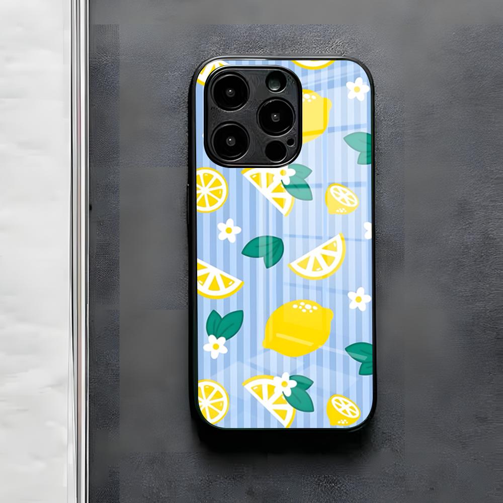 Fruit Lemon Phone Case For IPhone 17 Air 16 E Pro Max 15 14 13 Mini 12 Pro 11 Max Plus Black Glass Cover