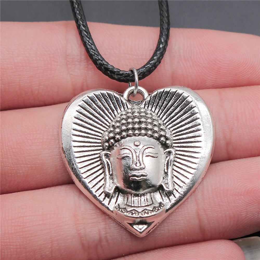 17 stilar Buddha-staty Hänge Halsband Svart Läderkedja Halsband Fabrikspris Handgjorda Smycken