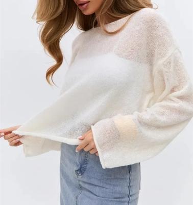 Spring Hollow Round Neck Thin Sweater Knitted Top For Women
