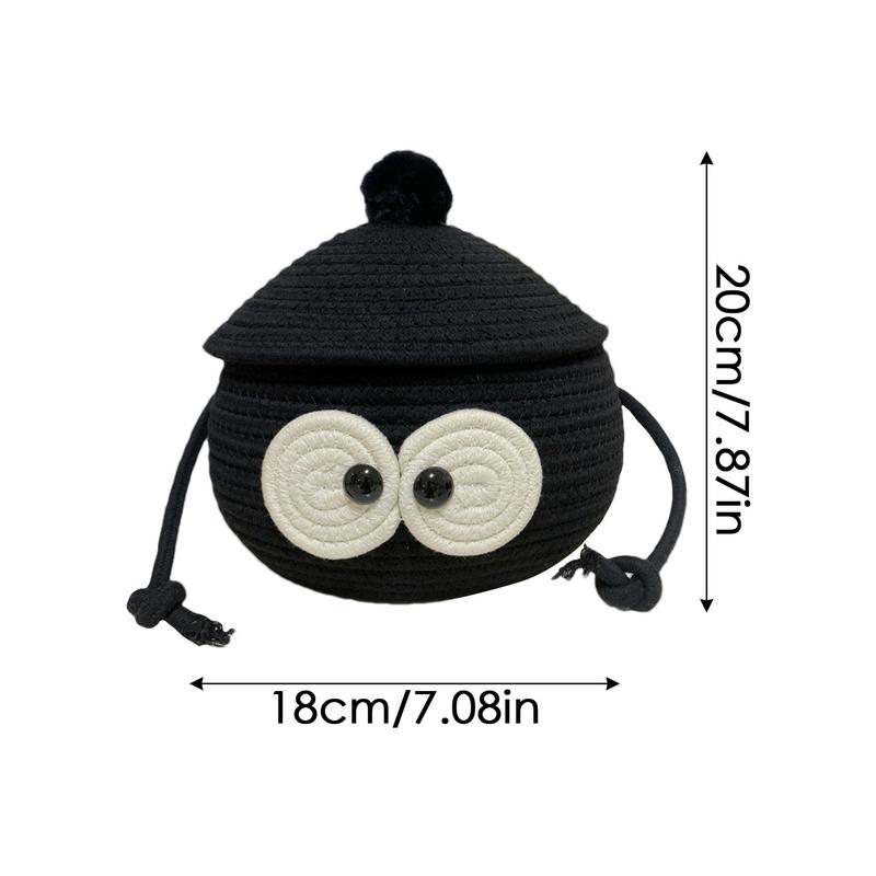 Small Storage Basket With Lid Woven Storage Bin Black Craft Basket Snack Organizer Container Round Woven Basket For Home Offices