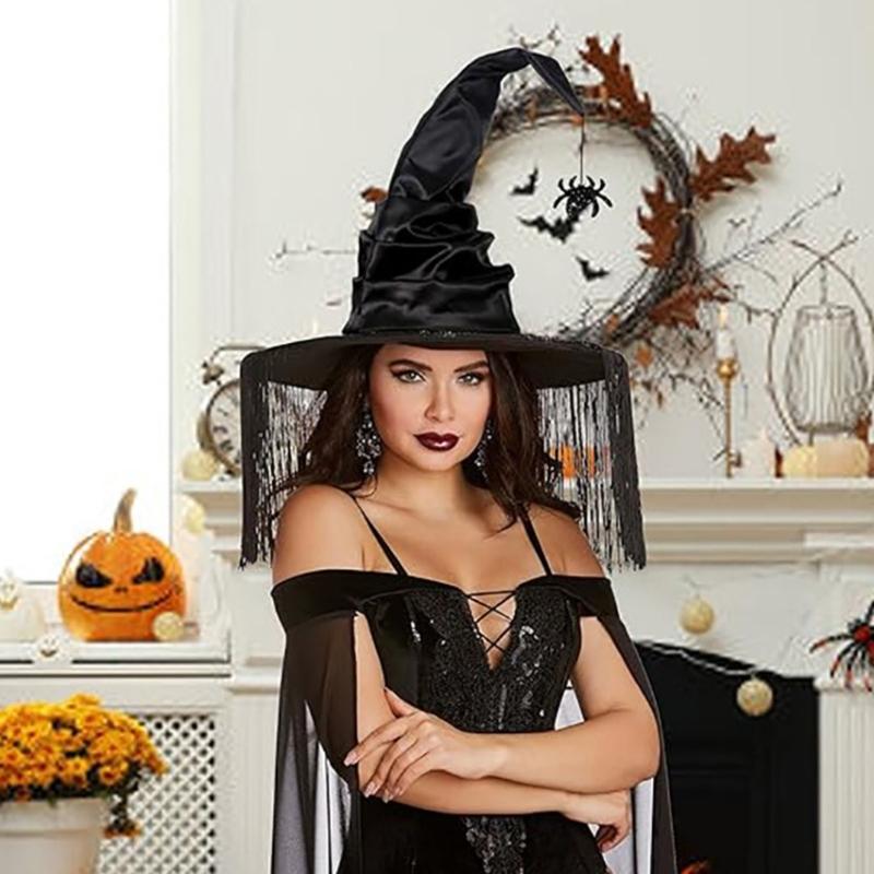 Fransiger Hexenhut Plissierter Zauberhut Halloween Party Kopfbedeckung Glockenhut Feiertags-Kopfbedeckung Erwachsener Rollenspiel Bühnenshow-Hut