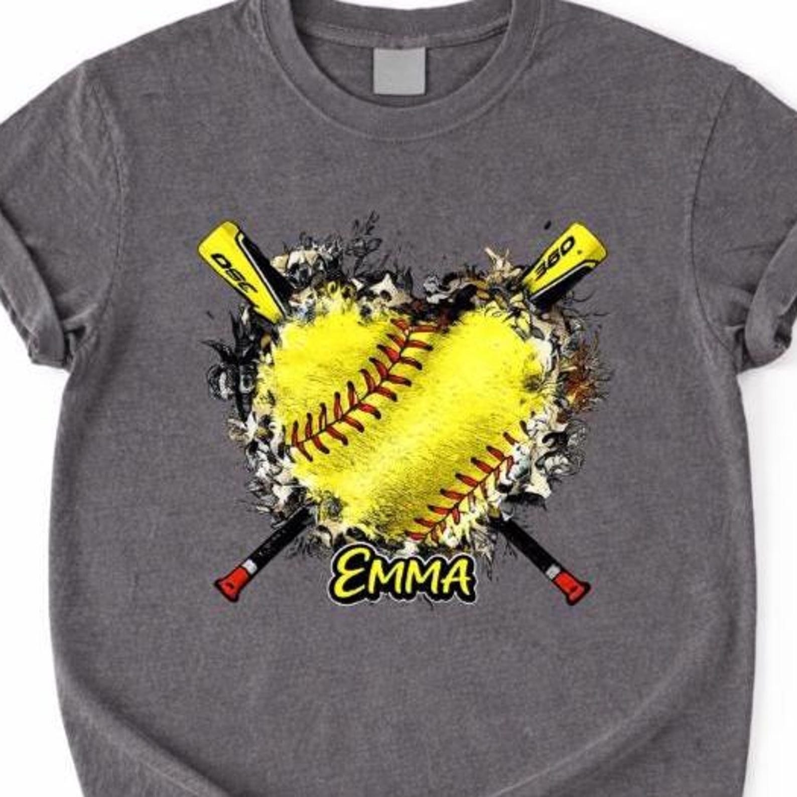 Custom Softball & Baseball Mom Shirt, Baseball Shirt, Softball heart Tee, Personalized Mom Softball Shirt, Mom Softball Shirt, Game Day Tee M