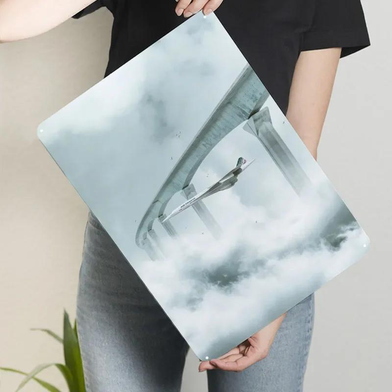 Concorde Above Clouds Tinplate Sign Airplane Poster Gaming Room Decoration Custom Metal Signs for Wall Art Decoration Retro