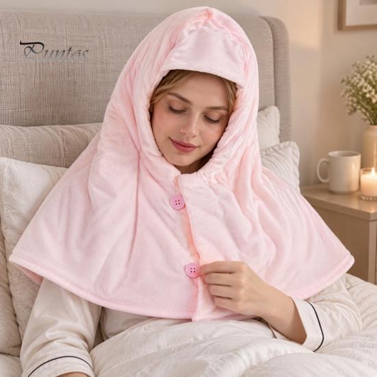 Windproof Winter Gear Cotton Sleep Hood Cap, Warm Head Neck And Shoulder Sleeping Cozy Wrap Adjustable Snap Buttons Soft Breathable Thermal