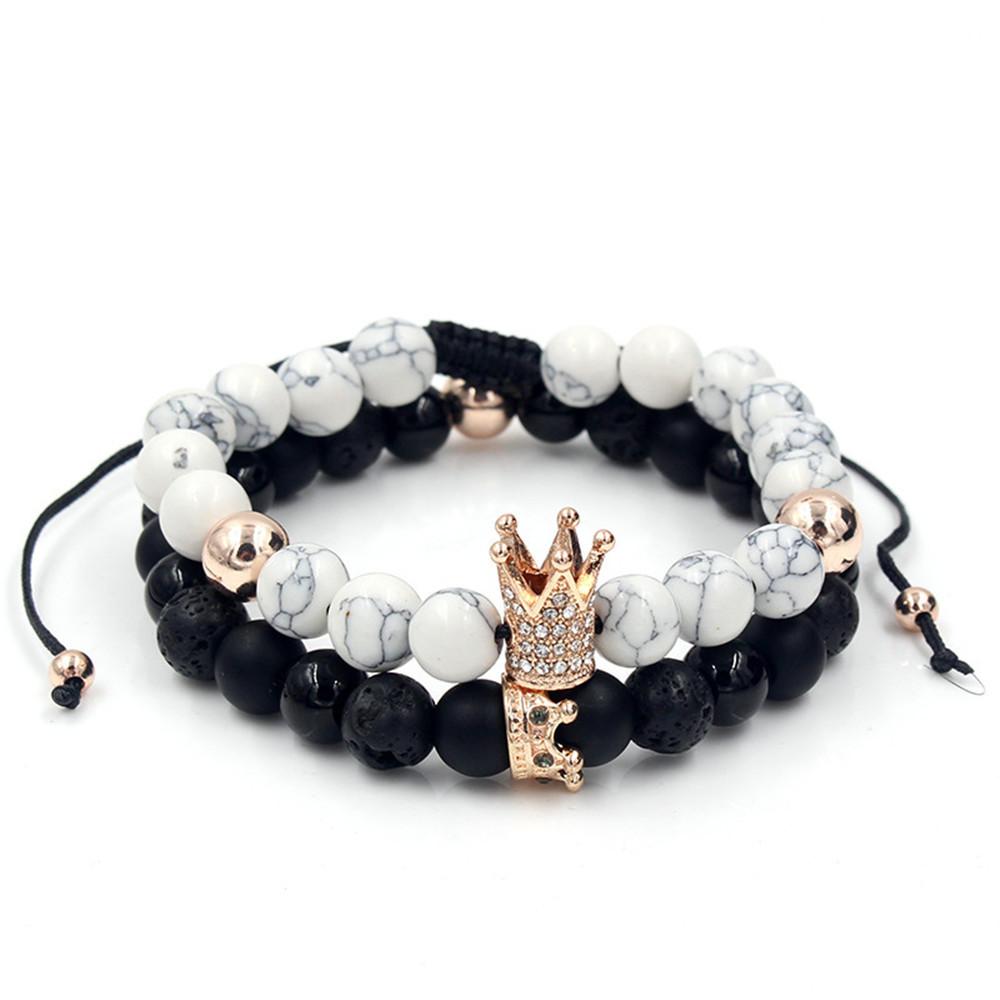 Fashion Versatile Energy Stone Turquoise Braided High Crown White Diamond Mixed Wear Small Crown Set Bracelet Bracelet
