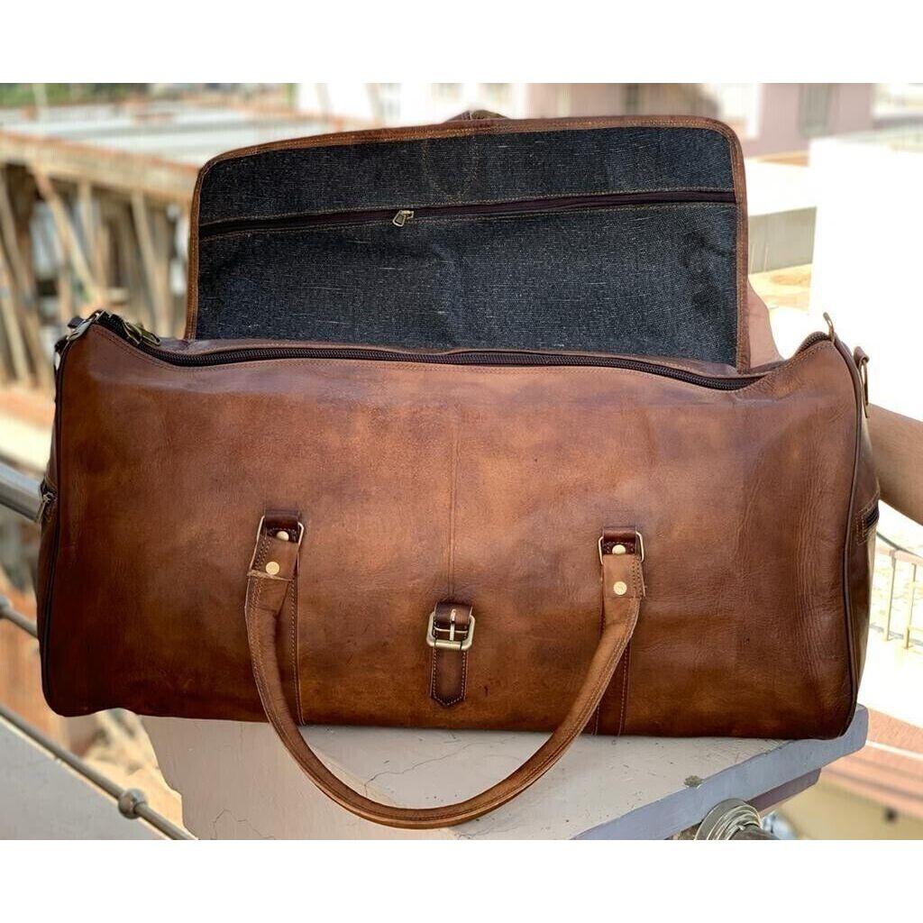 Travel Duffel Gym Men Weekend Vintage Genuine Luggage Leather Cowhide Overnight