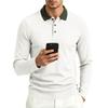 Mens Casual Color Block Long Sleeve Polo Shirt Wrinkle Resistant Breathable Jacquard
