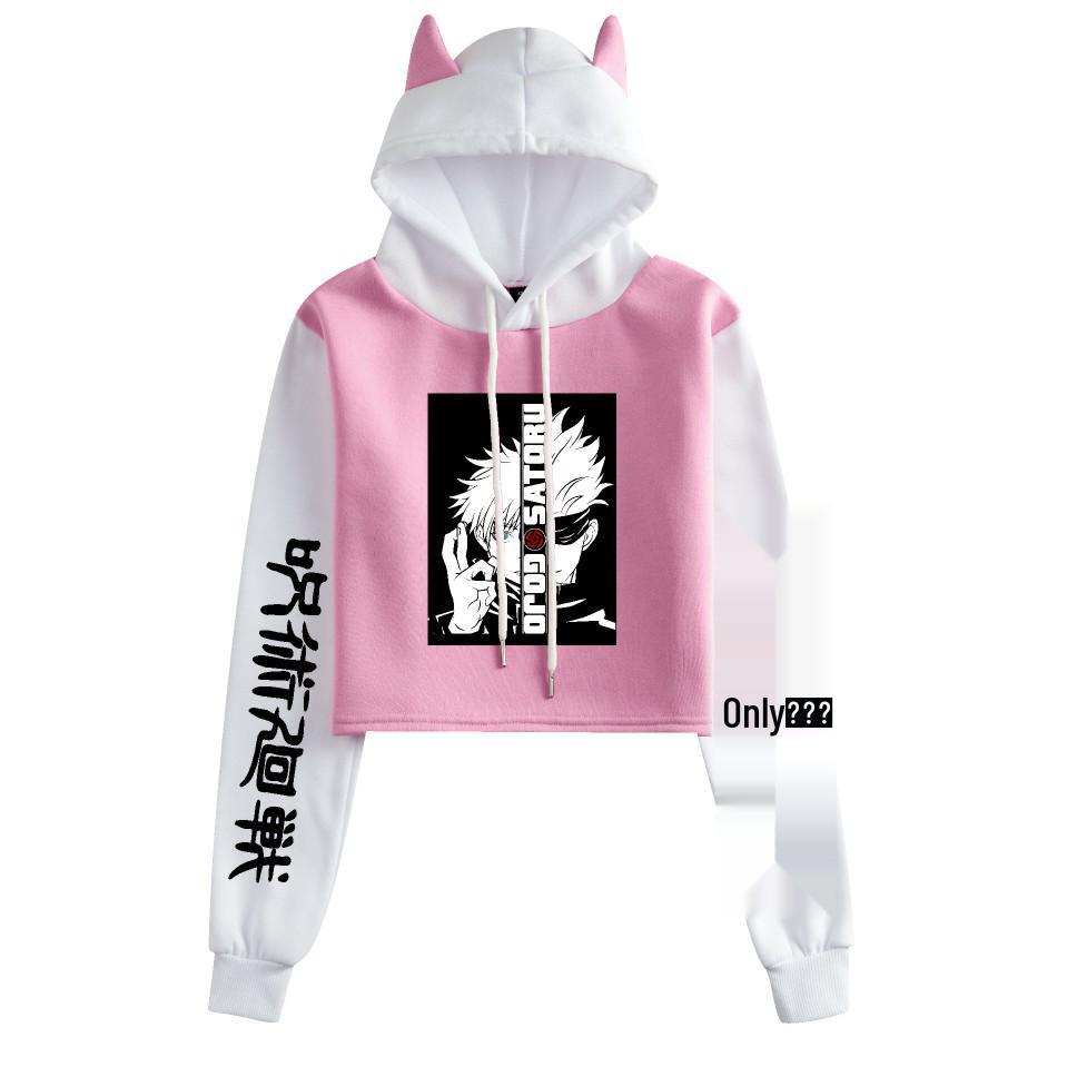 Jujutsu Kaisen Women's Cropped Anime Hooded Sweatshirt - Trendy Loose Fit, Spring/Autumn.