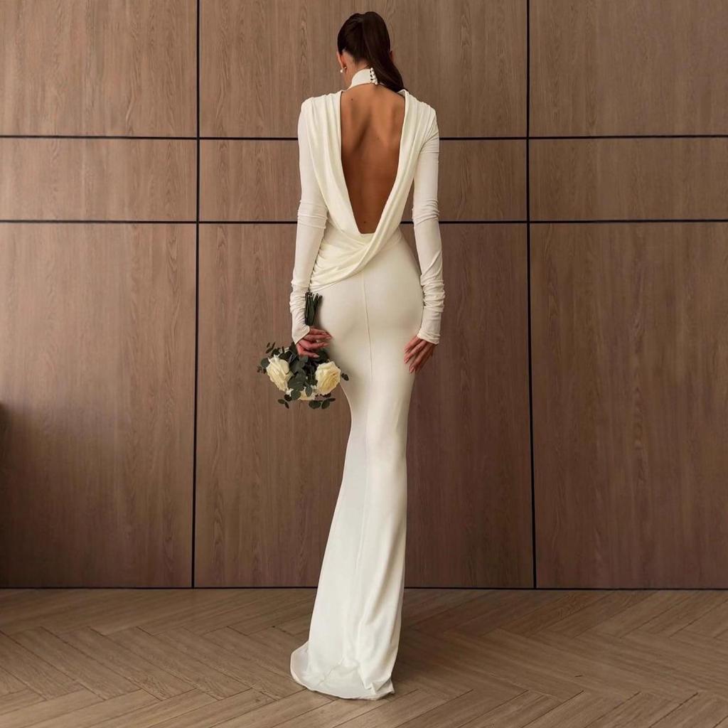 2025 Zomer Mode Backless Effen Kleur Bodycon Jurk voor Dames