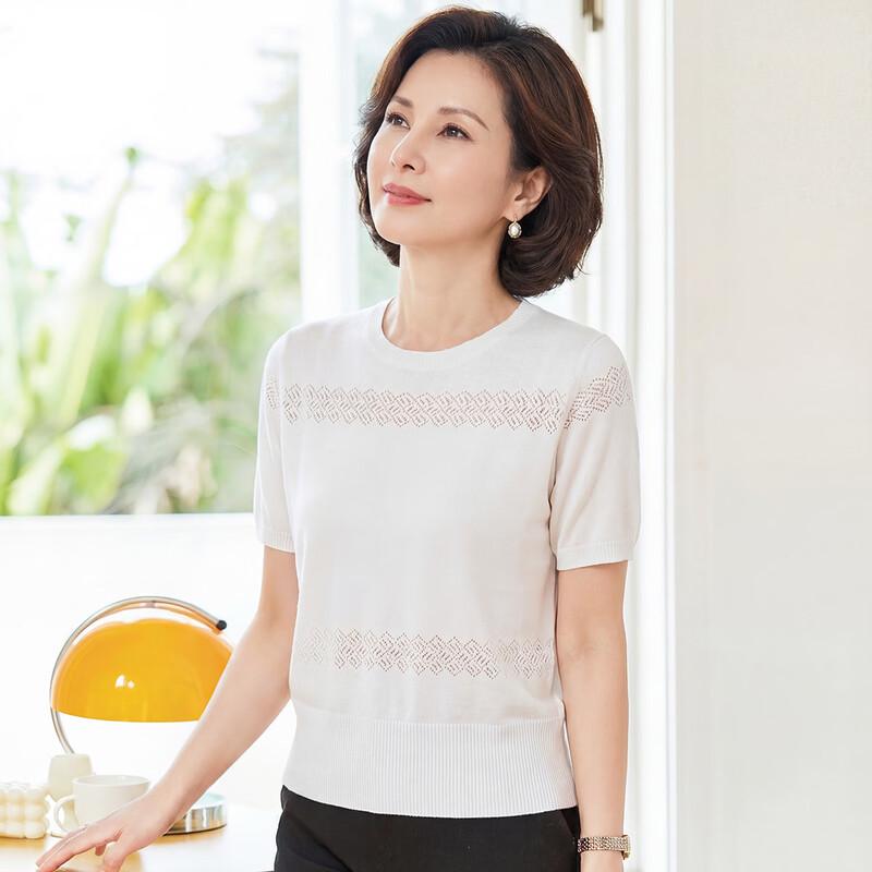 Women's Thin Loose Fit Short Sleeve Knit T-Shirt with Silk Blend