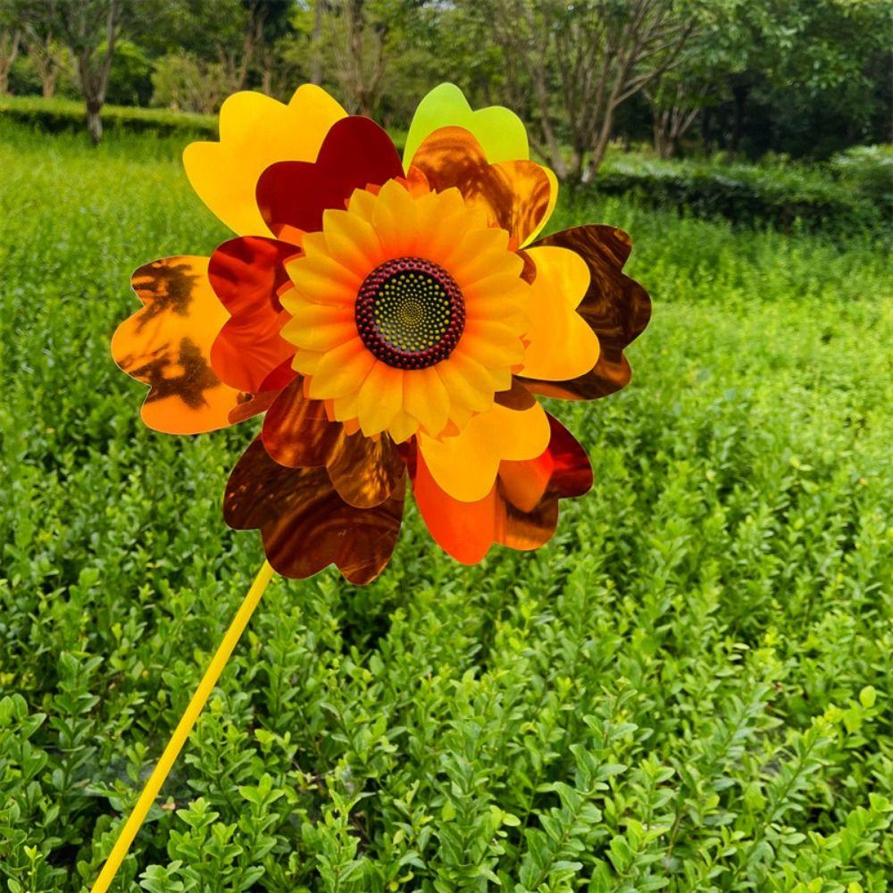 PVC Rotating Sunflower Wind Spinner Stake Standing Lawn Flower Pinwheel  Outdoor Party Picnic Decor