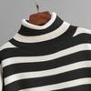 Fall Winter Lazy Wind Loose High Collar Pullover Sweater Suit Women's Stripe Long Sleeve Knit Wide Leg Pants Two Piece Set