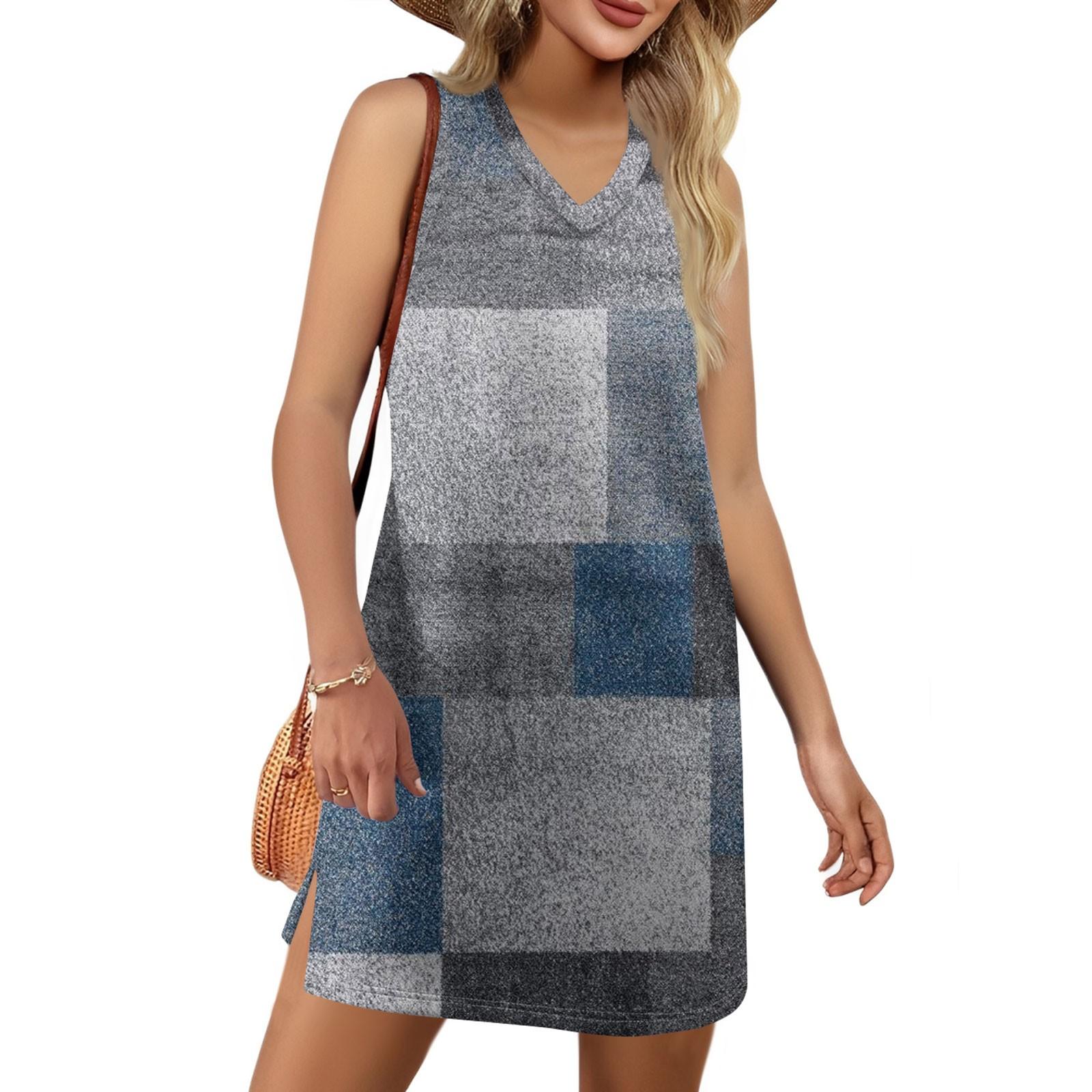 

Women s V-neck Summer Casual Beach Vacation Women s Sleeveless Print Sundress M