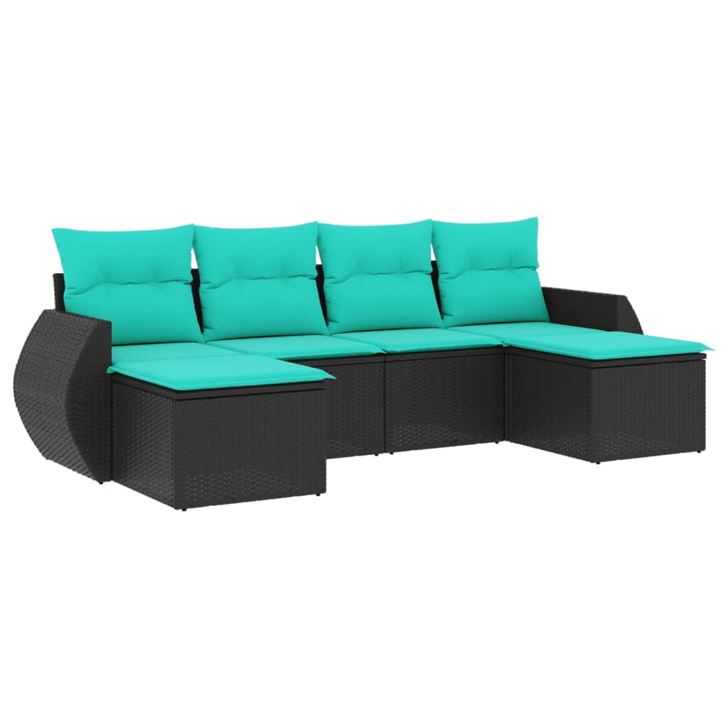 6 Piece Garden Sofa Set with Cushions Black Poly Rattan