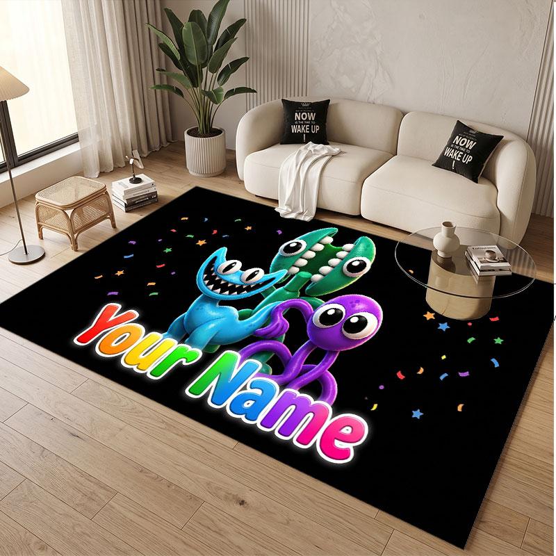 Custom Name Text Crystal Velvet Rug,Rainbow Friends Soft Plush Decorative Non Slip Floor Carpet