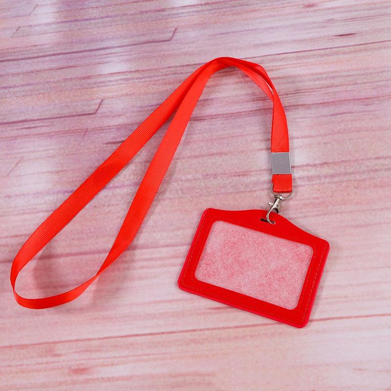 Horizontal Leather ID Card Holder Work Card Work Badge Reels Name Tag Lanyard Bus Card Holder