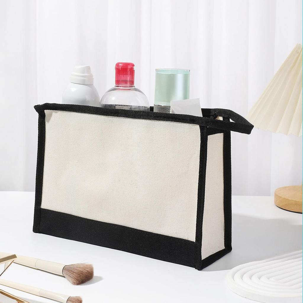 Canvas Shoulder Bag Makeup Set with Color Block Print & Portable Zipper Clutch