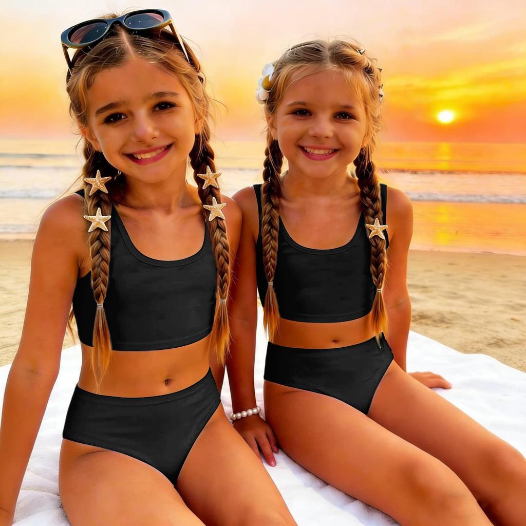 Girls Two Piece Swimsuit Tankini Set Kids Summer Swimwear Soft Fabric Comfortable Fit Durable Construction Suitable for Beach Pool Activities