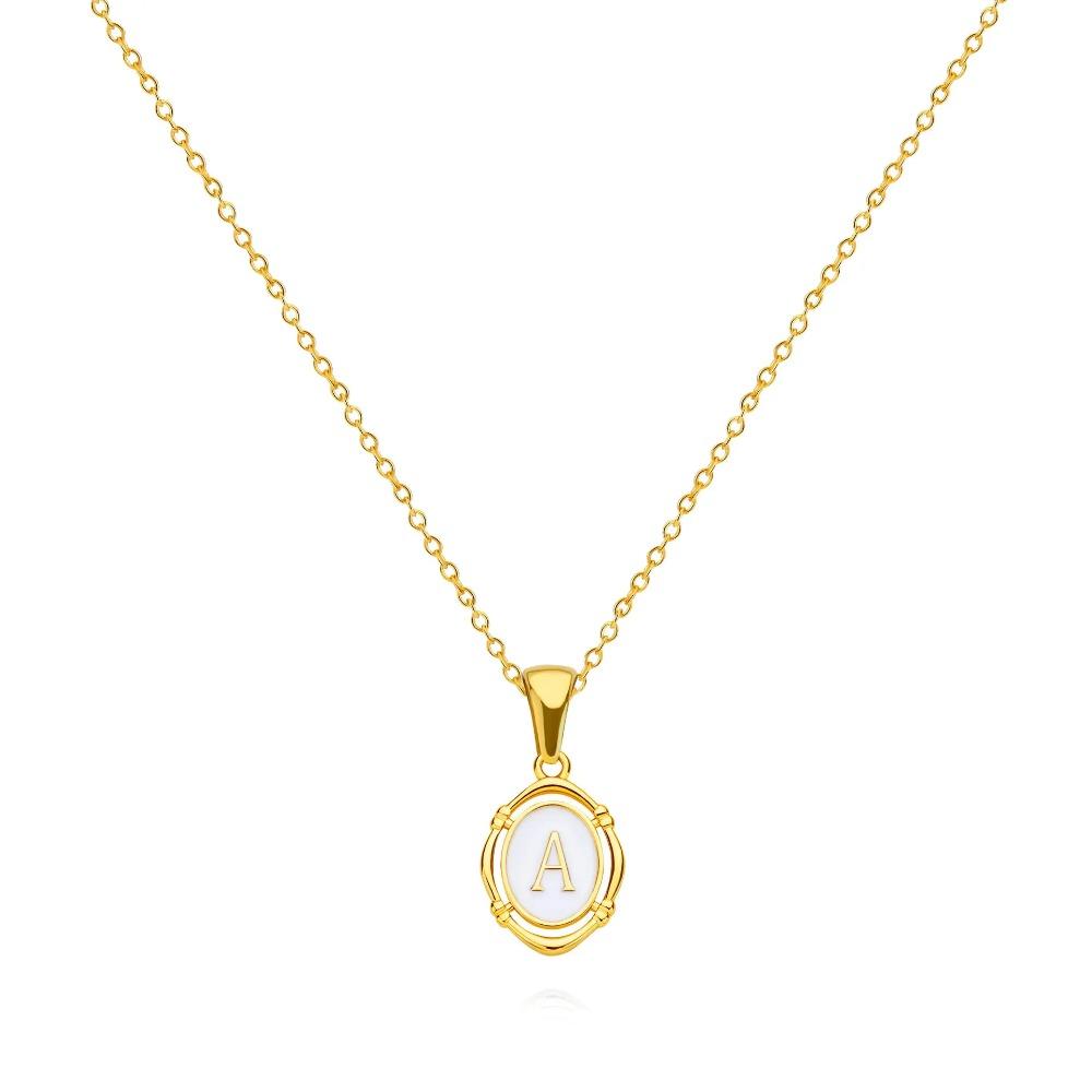 Stainless Steels Drip Letter Oval Necklaces for Women Alphabet A-E Initials Pendant Necklace Aesthetic Jewelry