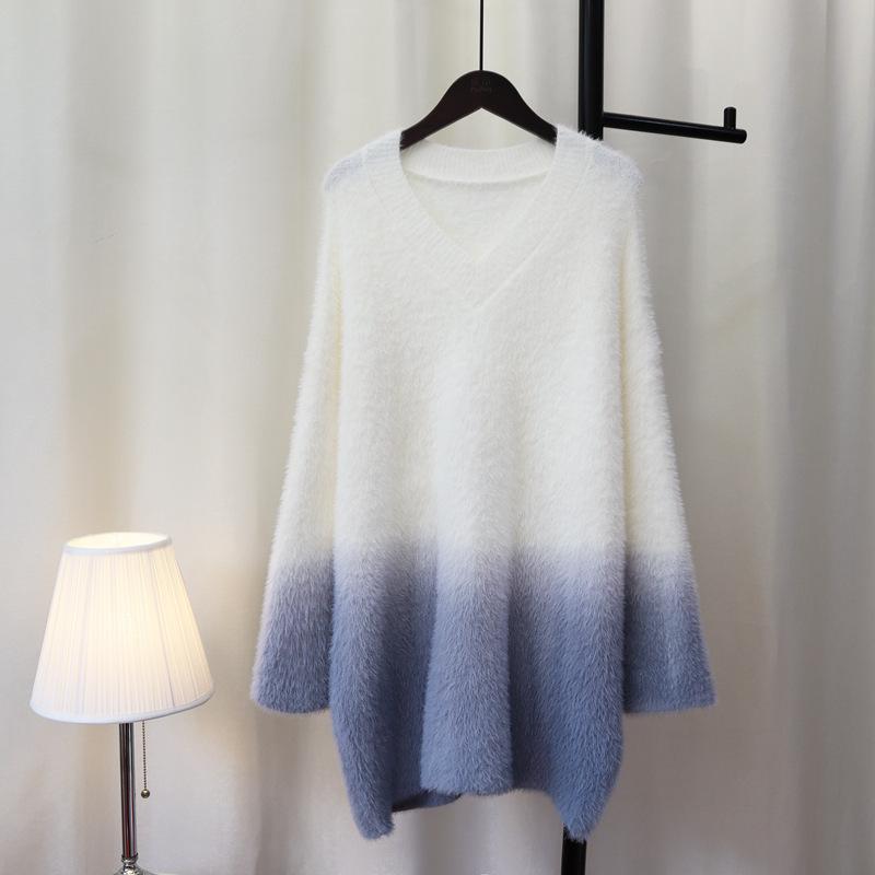 Imitation mink fleece sweater pullover women's autumn and winter new gradual change of color soft waxy loose knitted sweater top