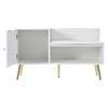 Luxusní botník v bílé barvě s úložným prostorem, čalouněnou lavicí a opěrkou zad - Botník s kovovými rukojeťmi a nohami - pro předsíň - Š100/H40/V58 cm