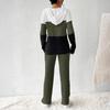 Women's Loose And Comfortable Hooded Drawstring Zipper Color Blocked Casual Fashion Top Solid Color Pants Set