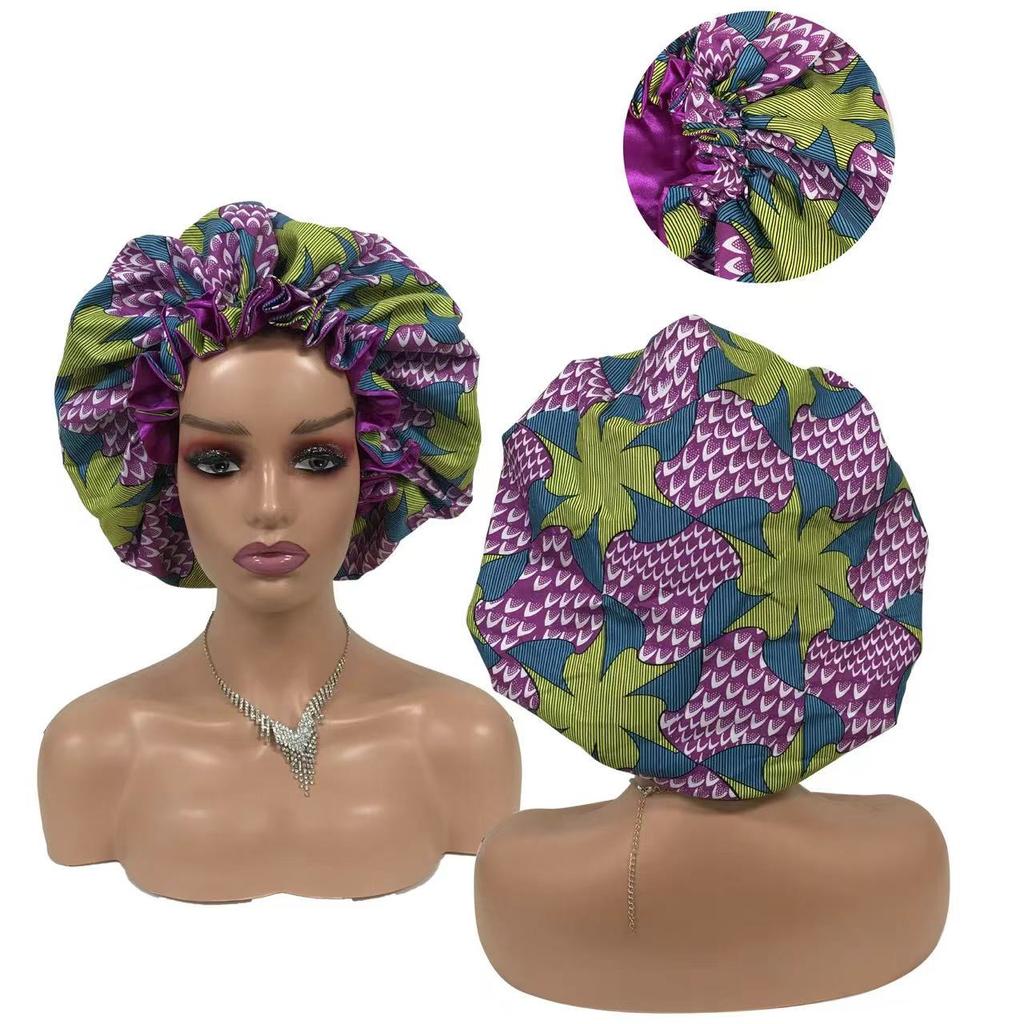 Double Layer Satin Bonnet Pattern Custom Bonnets Silk logo Woman Sleeping Hair Bonnet