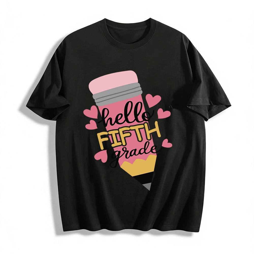 Hello Fifth Grade Back To School Pencil Graphic Kids Tee Pure cotton T-shirt XXS
