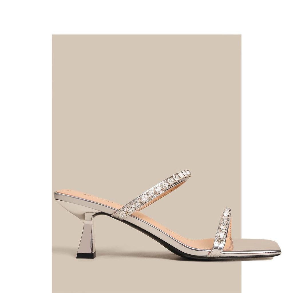 Sandals Women's Summer High Heels 2025 New Models Less Foreign Style High Value Open-toed Temperament Rhinestone Thin Heel with Sandals