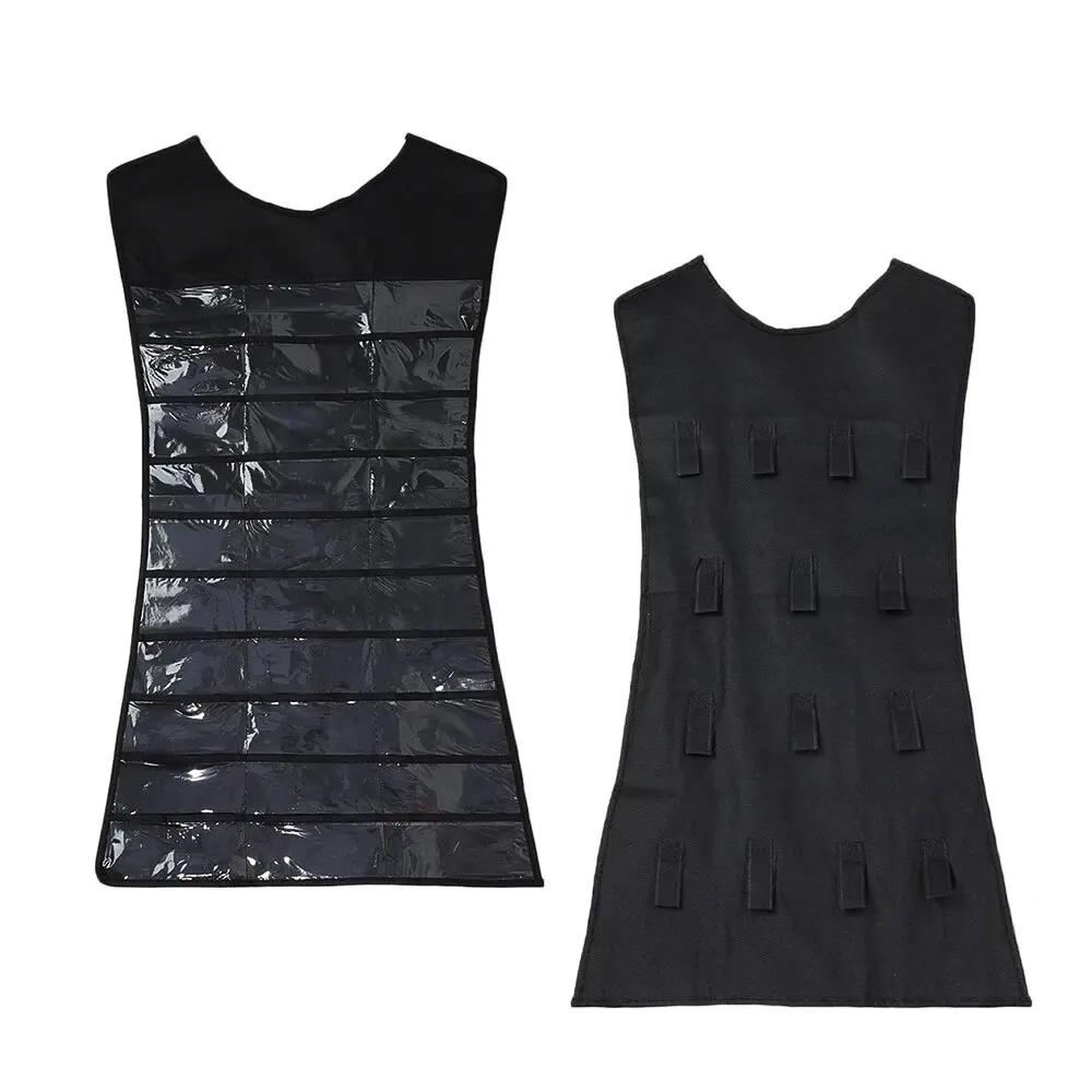 

Двусторонний подвесной органайзер для ювелирных изделий, большая сумка для хранения ювелирных изделий, держатель для ювелирных изделий, карман для ожерелий, браслетов, сережек, колец чёрный