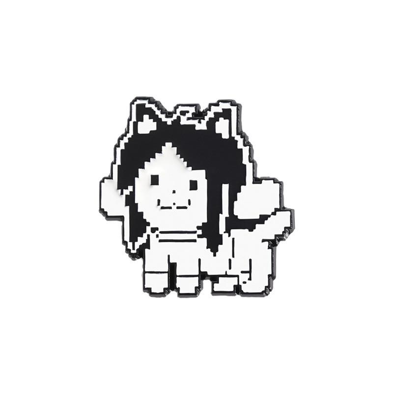 Black Eyecatching And White Pixel Art Cat Enamel Badge Playful Animal Pin Alloy